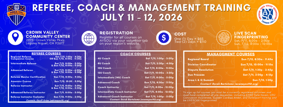 Referee, Coach, Management Training, July 11 - 12, 2026